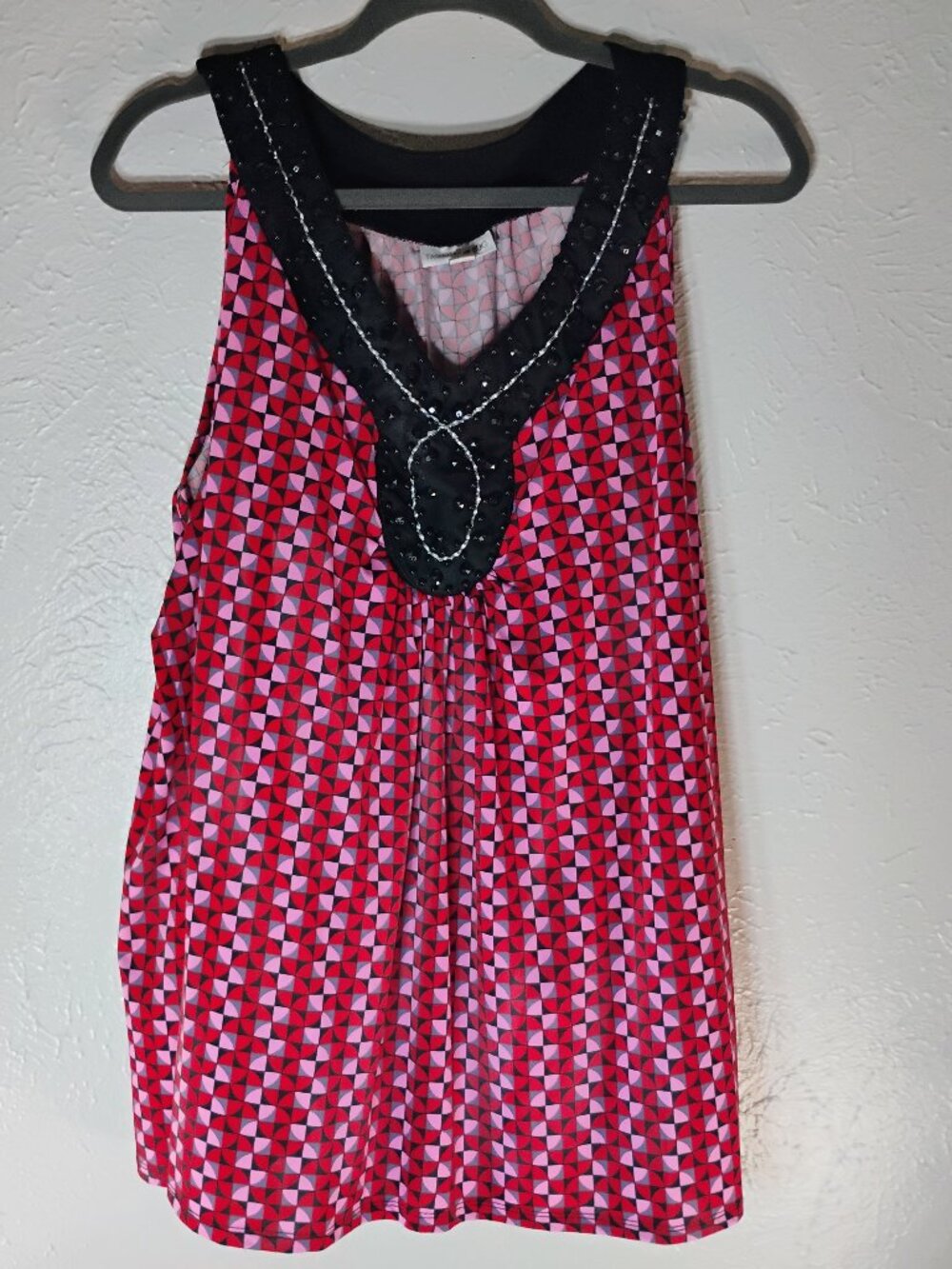 Fashion Bug Red and Black and Pink Women's Tank Top with Jewels Size 2x